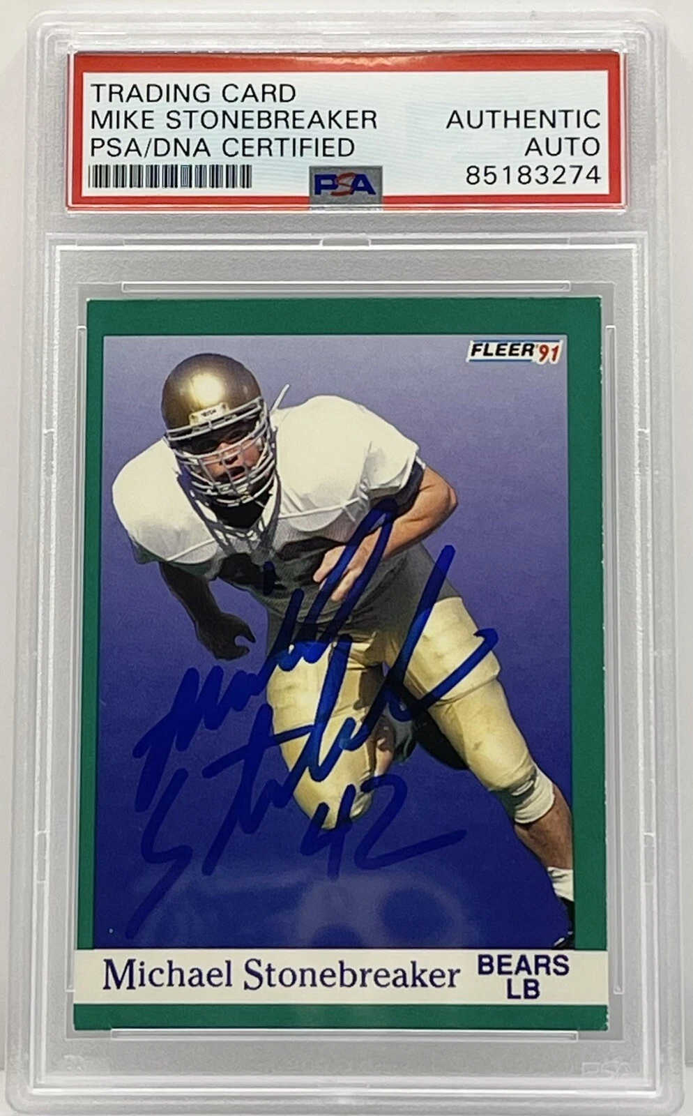 Michael Stonebreaker Signed 1991 Fleer Rookie Card PSA/DNA Slabbed Notre Dame