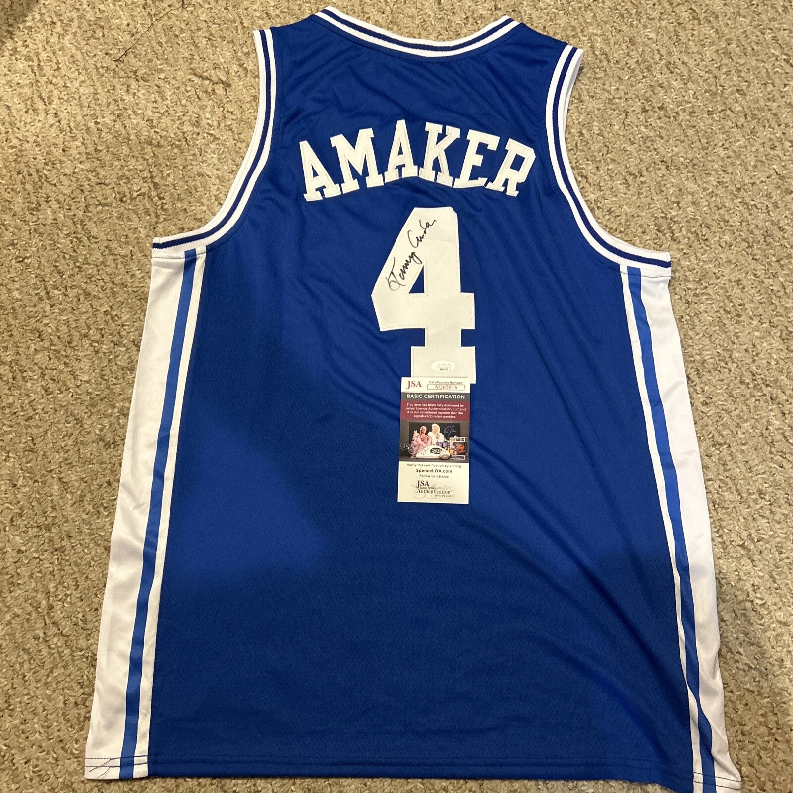 DUKE BLUE DEVILS- TOMMY AMAKER SIGNED AUTOGRAPH JERSEY JSA COA BASKETBALL