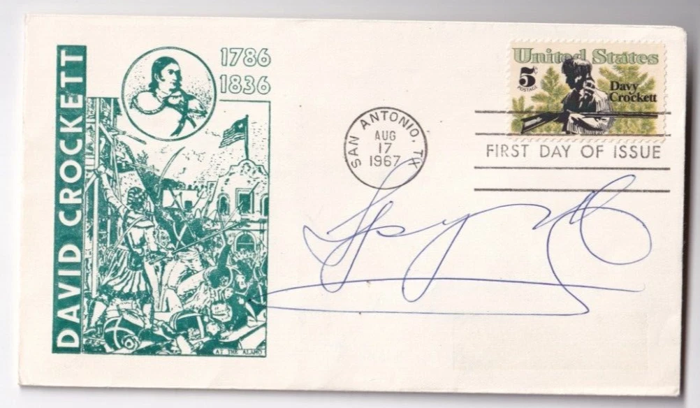 Spyros Skouras motion picture pioneer REAL hand SIGNED Davy Crockett FDC BAS COA