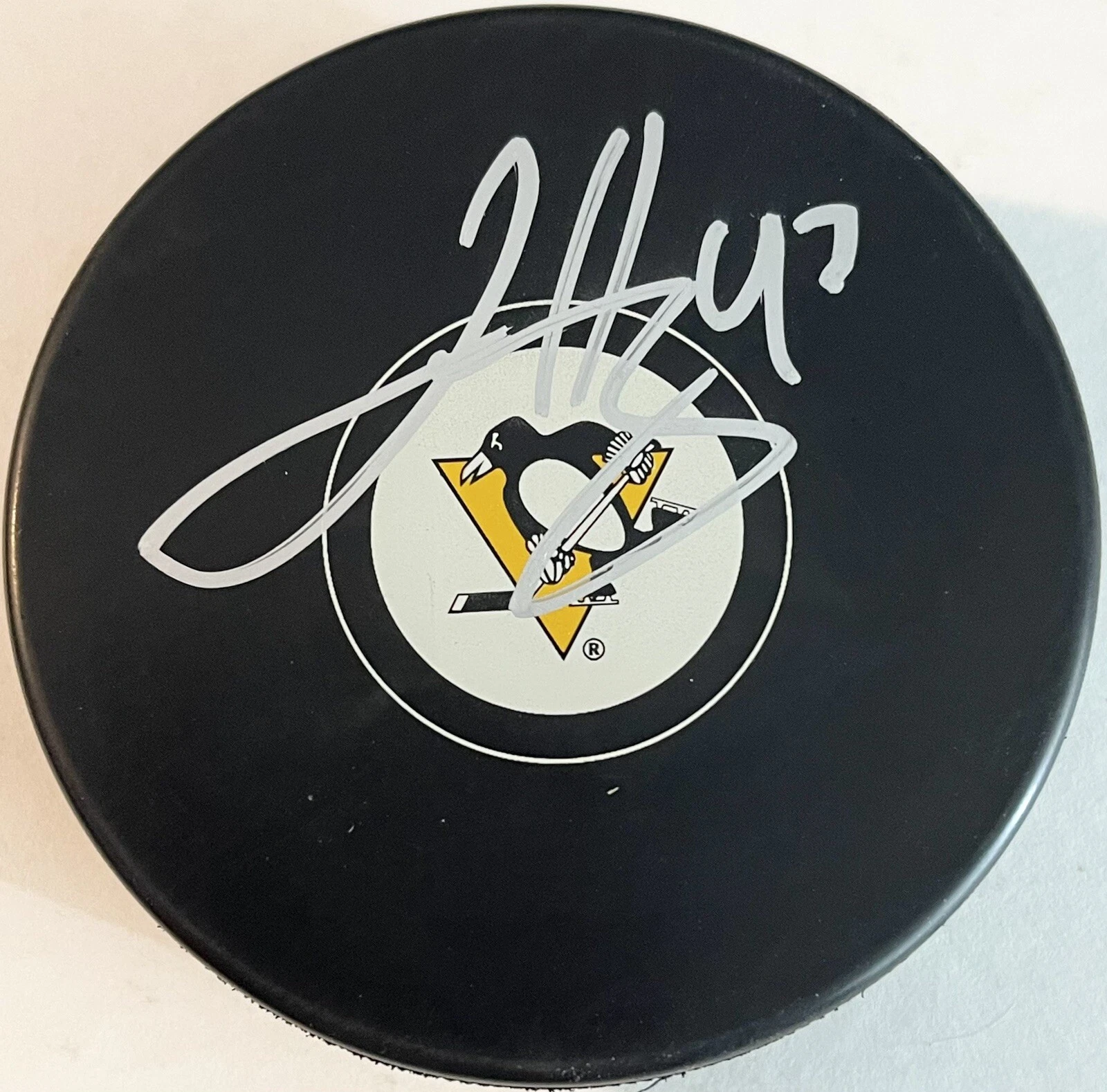 Jansen Harkins Signed Autographed Pittsburgh Penguins Logo Hockey Puck PSA/DNA