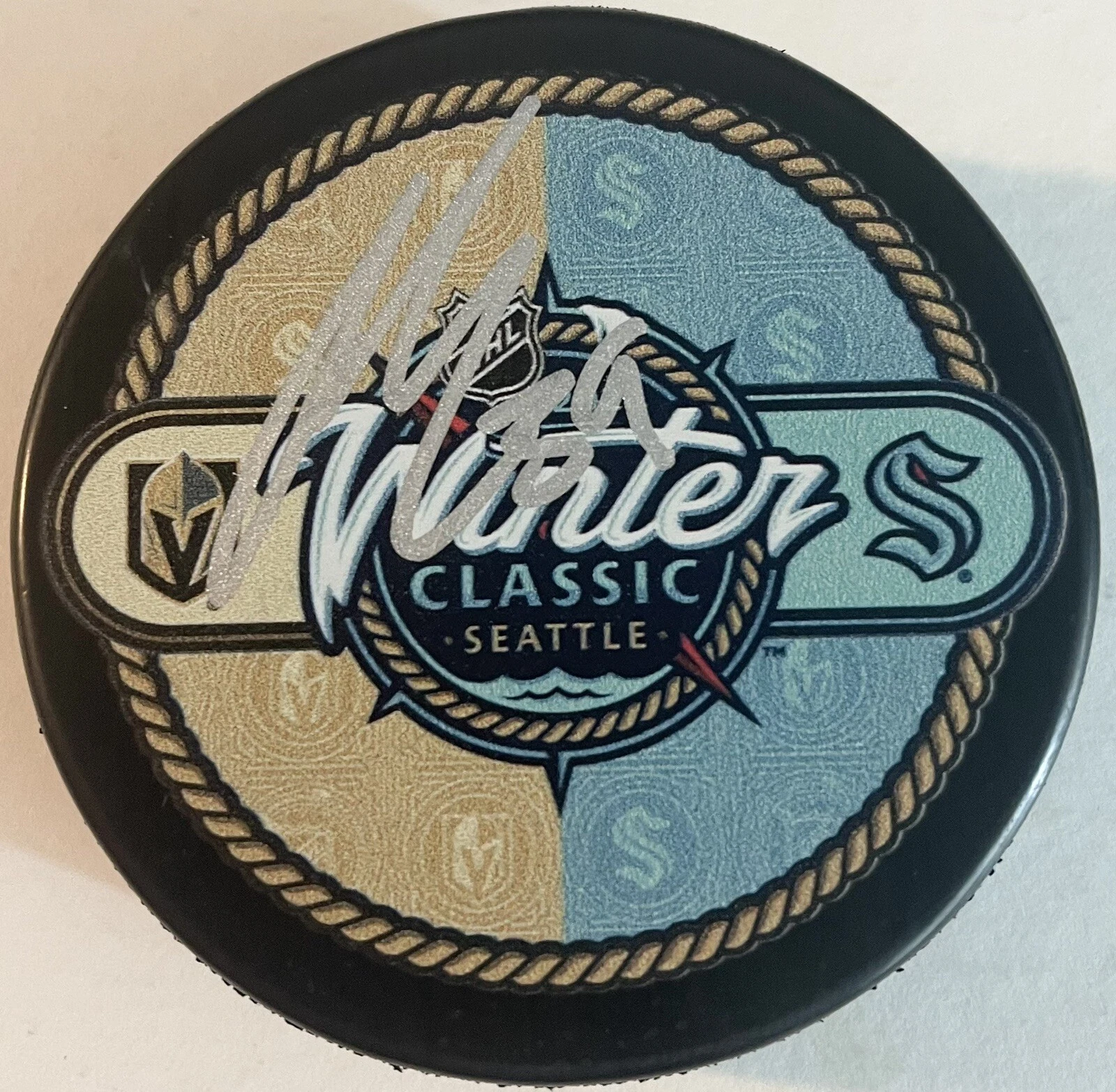 Ryker Evans Signed Autographed Seattle Kracken Winter Classic Puck PSA/DNA