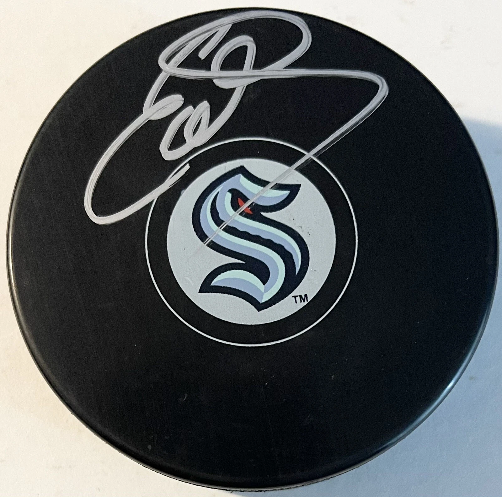 Ed Olczyk Signed Autographed Seattle Kracken Logo Hockey Puck PSA/DNA