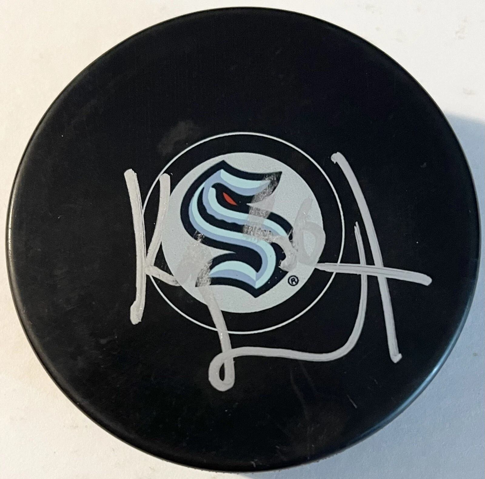 Kailer Yamamoto Signed Autographed Seattle Kracken Logo Hockey Puck PSA/DNA