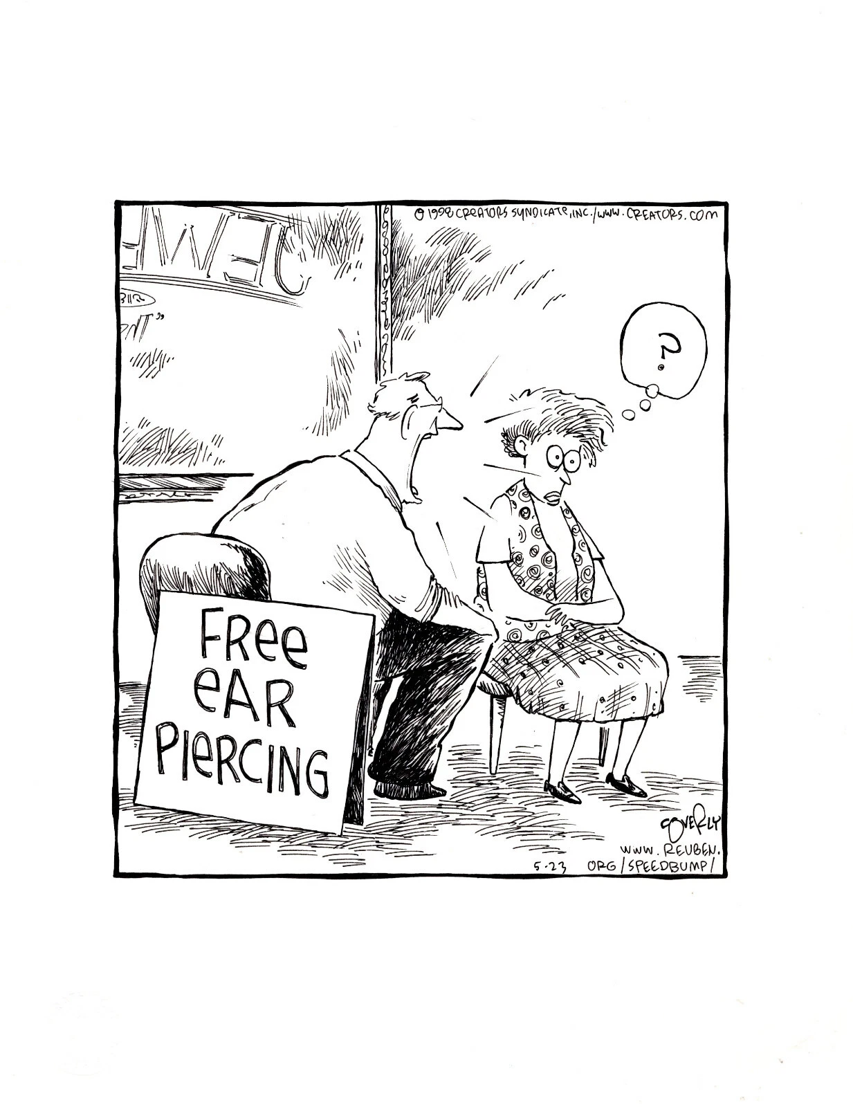 DAVE COVERLY SIGNED ORIGINAL SPEED BUMP PEN+INK DAILY 1998 EAR PIERCING