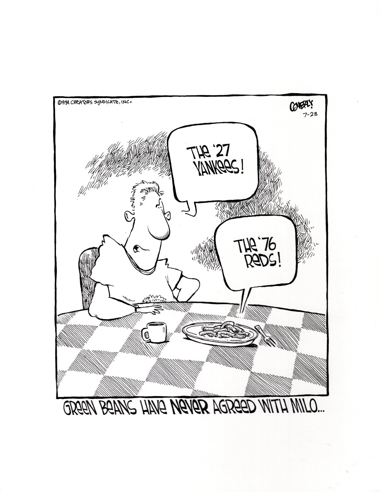 DAVE COVERLY SIGNED ORIGINAL SPEED BUMP PEN+INK DAILY 1994 1927 YANKEES