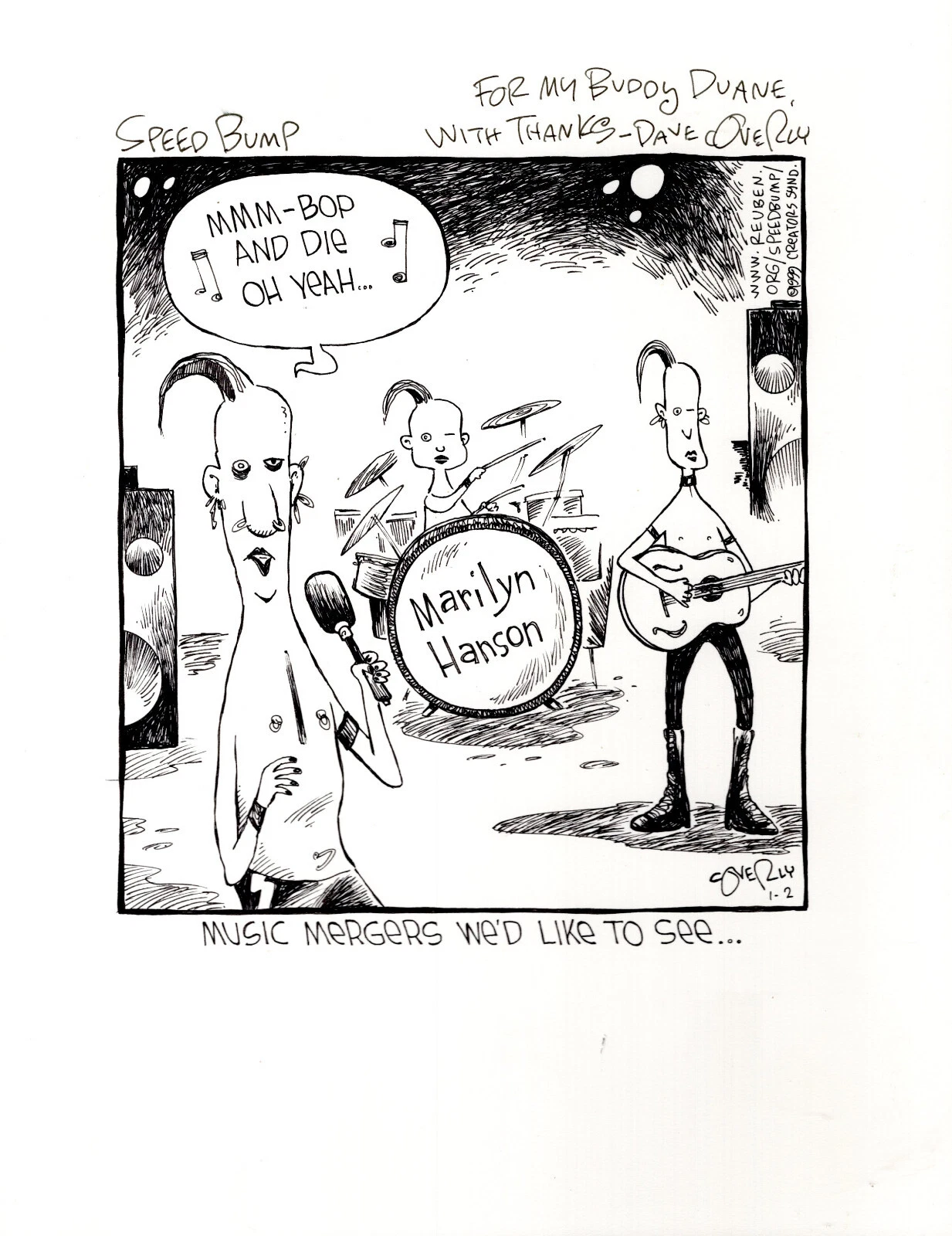 DAVE COVERLY SIGNED ORIGINAL SPEED BUMP PEN+INK DAILY 1999 MARILYN MANSON