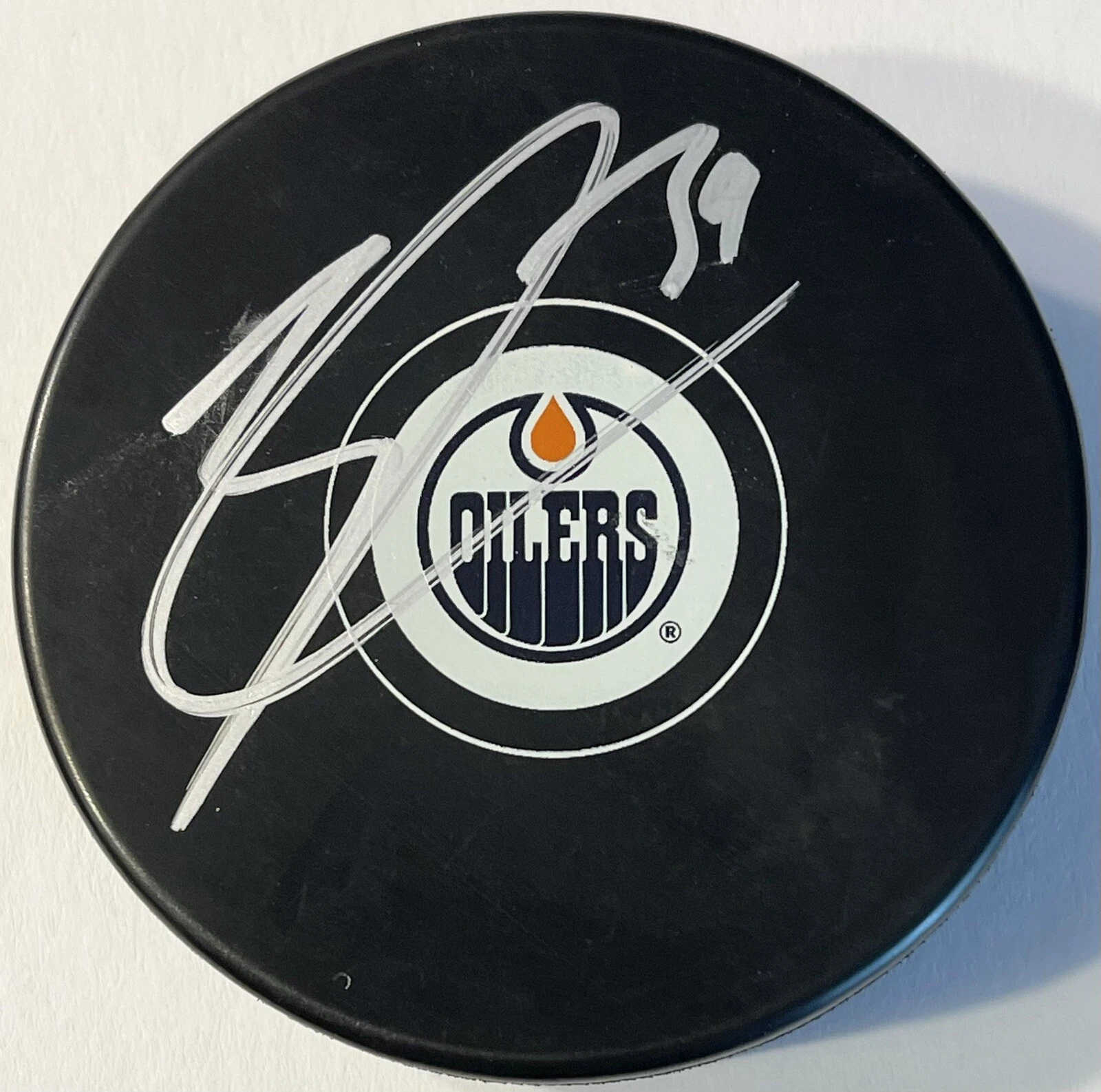 Sam Carrick Signed Autographed Edmonton Oilers Logo Hockey Puck PSA/DNA