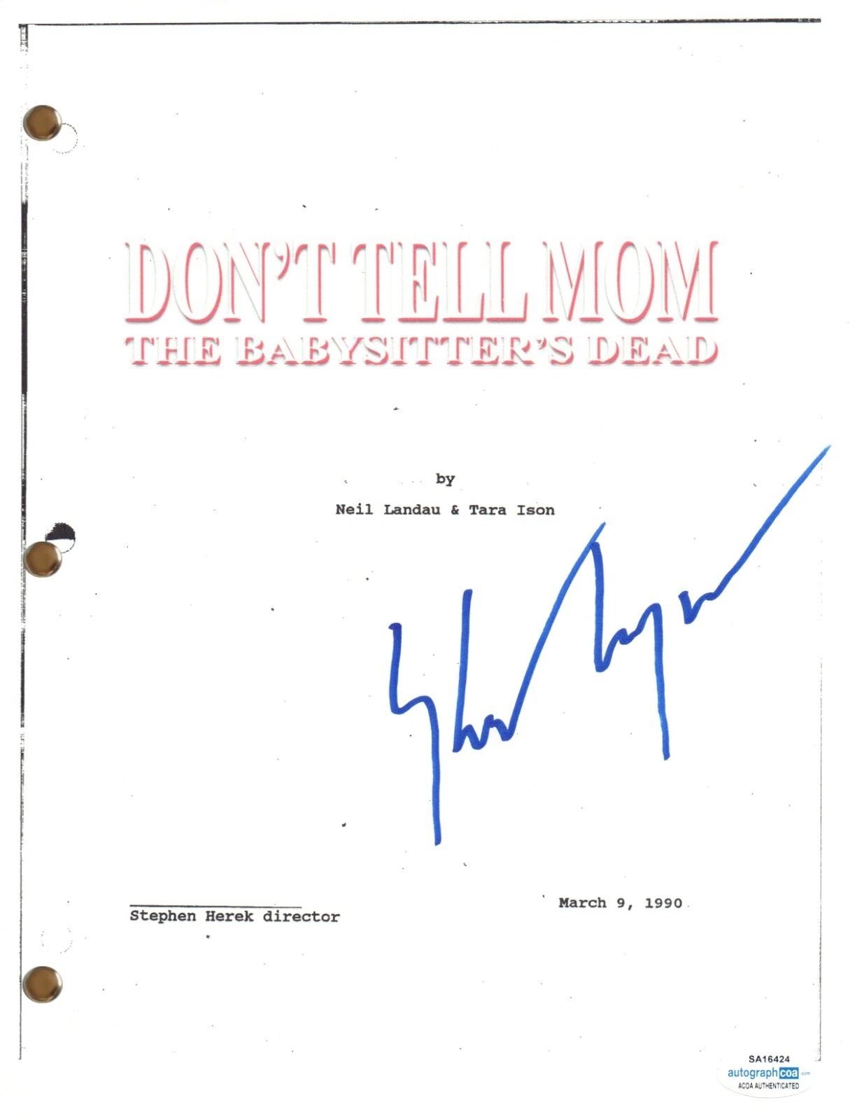Keith Coogan Signed Don't Tell Mom The Babysitter's Dead Movie Script ACOA COA