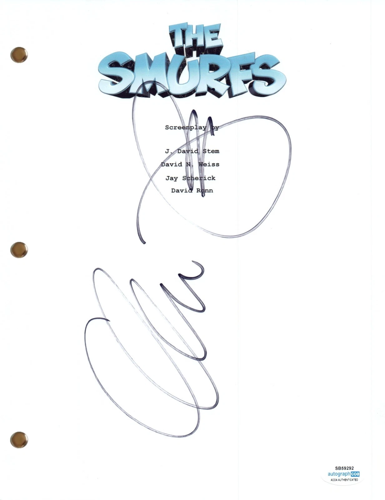 George Lopez Signed Autograph The Smurfs Full Movie Script Screenplay ACOA COA