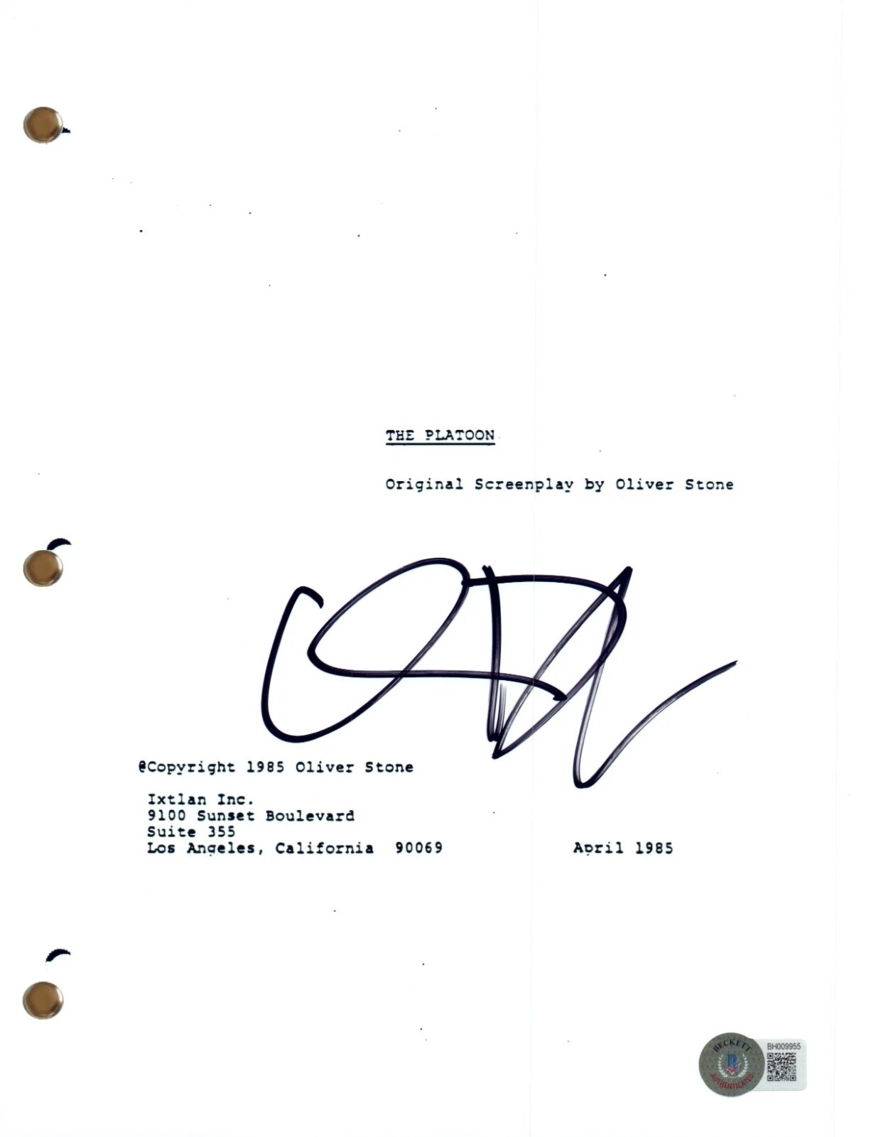 WILLEM DAFOE SIGNED AUTOGRAPH PLATOON MOVIE SCRIPT FULL SCREENPLAY BECKETT COA COLLECTIBLE MEMORABILIA