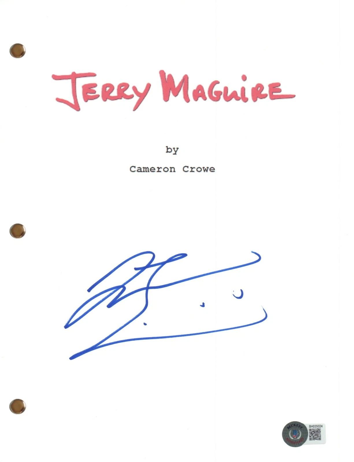 Jonathan Lipnicki Signed Autograph Jerry Maguire Movie Script Screenplay Beckett