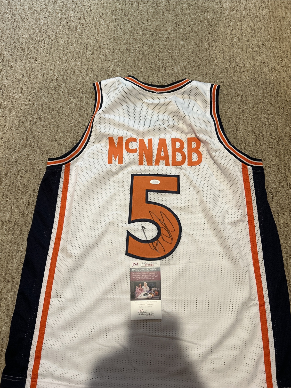 SYRACUSE ORANGE- DONOVAN MCNABB SIGNED AUTOGRAPH BASKETBALL JERSEY JSA COA RARE
