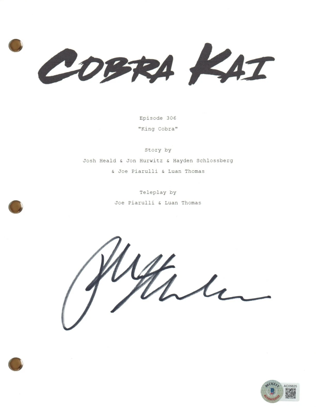 Ralph Macchio Signed Autograph Cobra Kai Episode Script 'King Cobra' Beckett COA