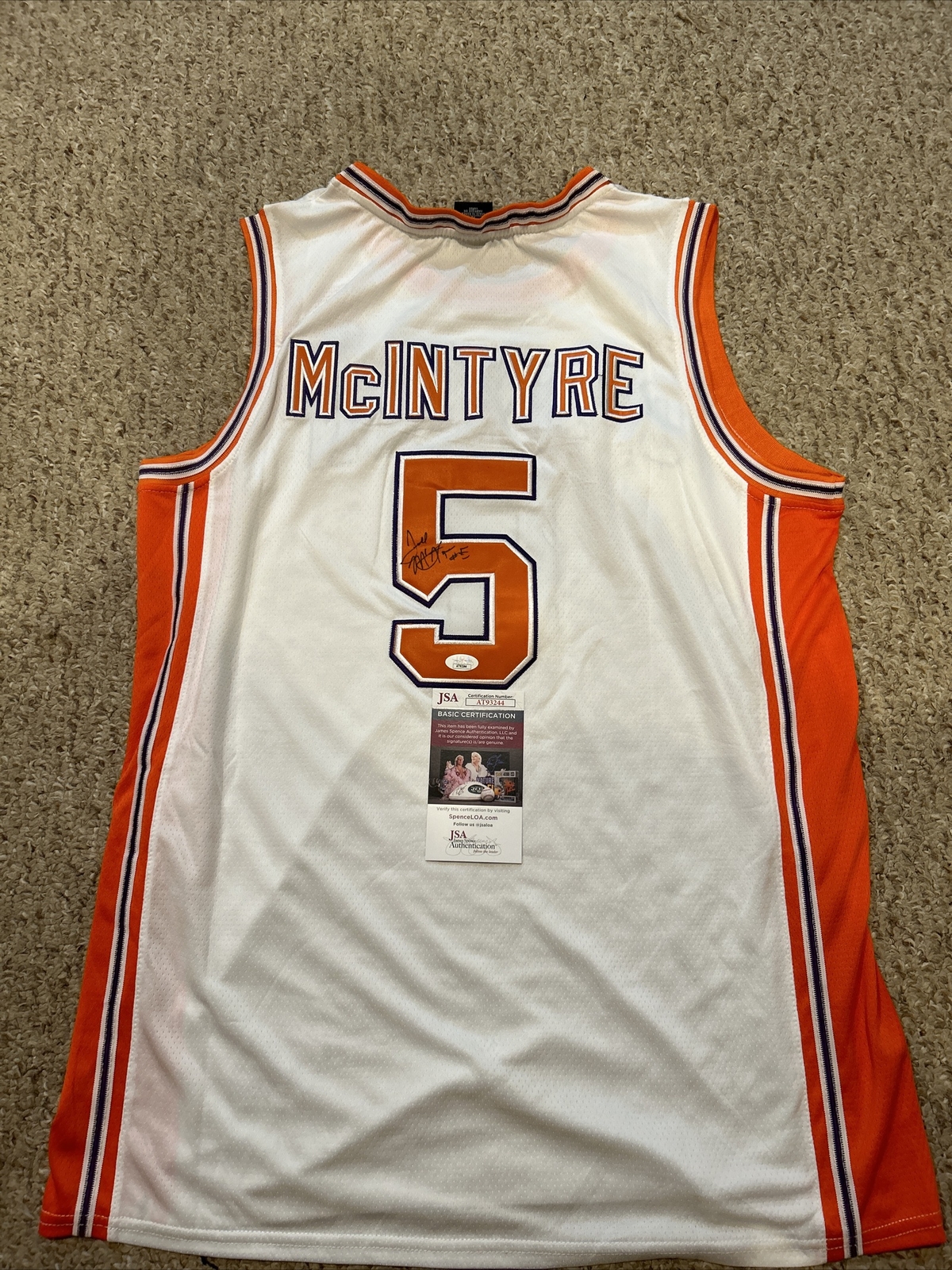 CLEMSON TIGERS- TERRELL MCINTYRE SIGNED AUTOGRAPH JERSEY JSA COA BASKETBALL