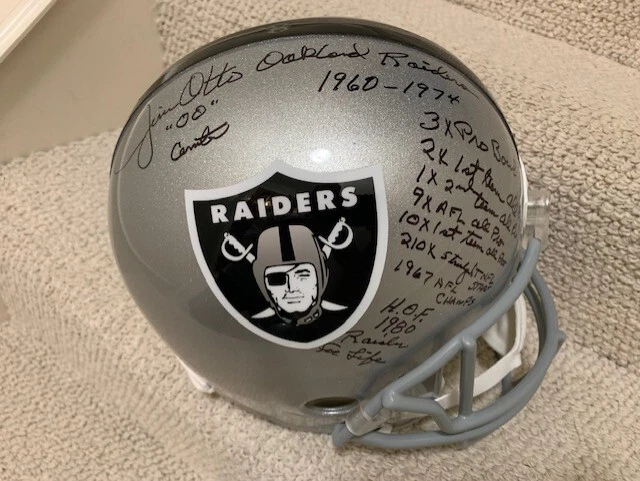 JIM OTTO HAND SIGNED OAKLAND RAIDERS FULL SIZE HELMET 13 INSCRIPTIONS JSA