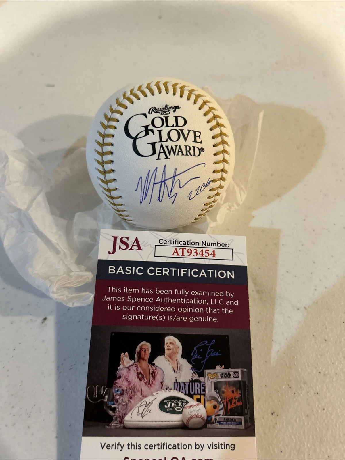 MYLES STRAW SIGNED AUTOGRAPH GOLD GLOVE BASEBALL JSA COA INDIANS BALL RAWLINGS