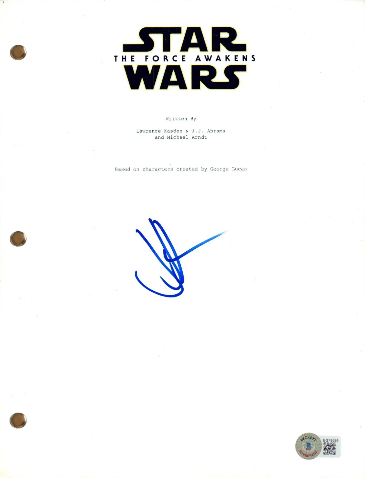 J.J. Abrams Signed Star Wars The Force Awakens Movie Script Autograph BAS COA