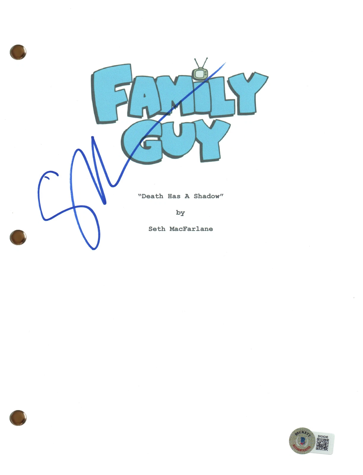 Seth MacFarlane Signed Autograph Family Guy Pilot Episode Script Beckett COA