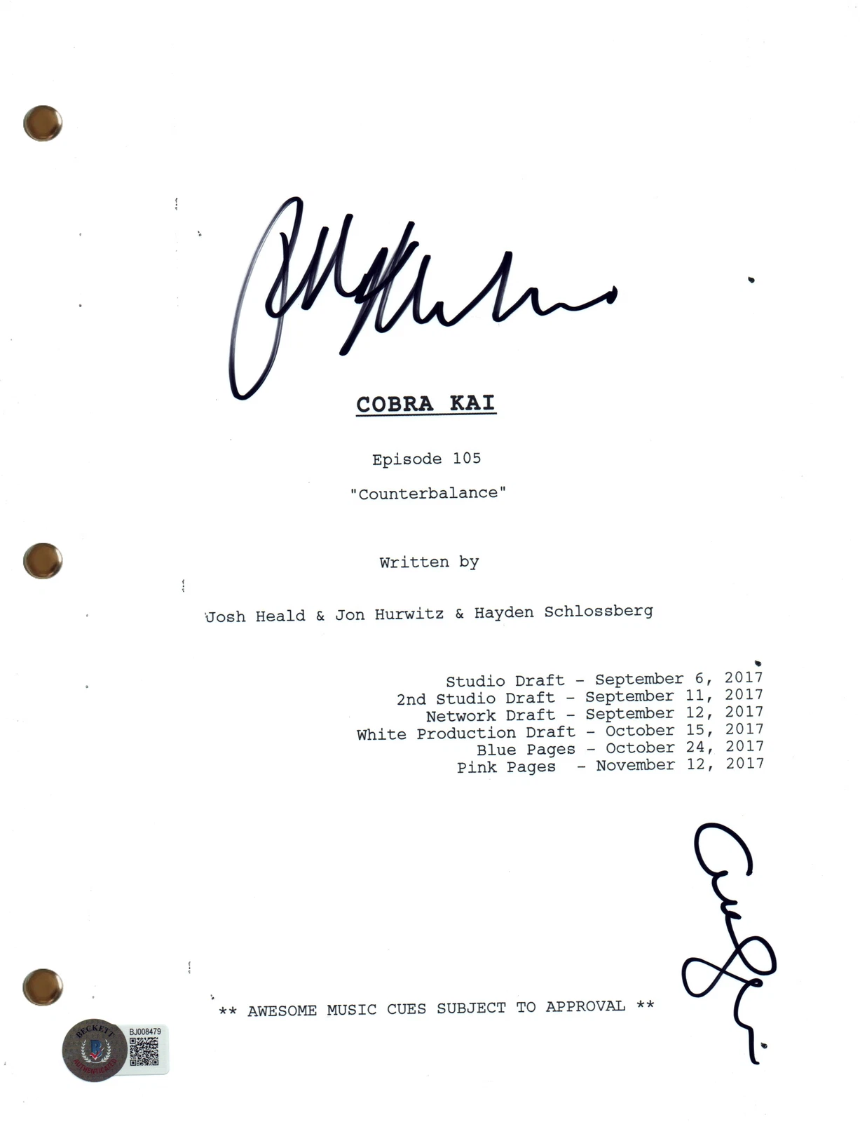 Ralph Macchio Courtney Henggeler Signed Autograph Cobra Kai Ep105 Script BAS COA