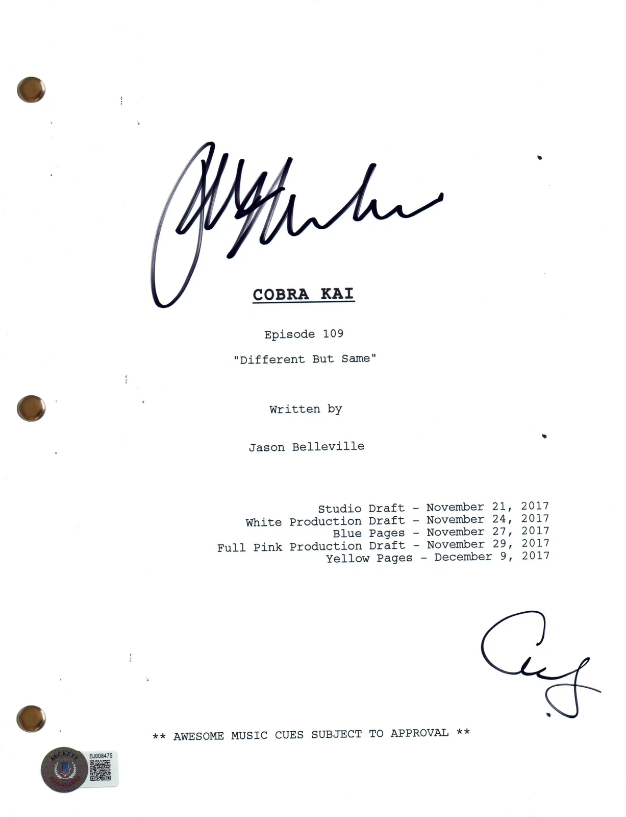 Ralph Macchio Courtney Henggeler Signed Autograph Cobra Kai Ep109 Script BAS COA