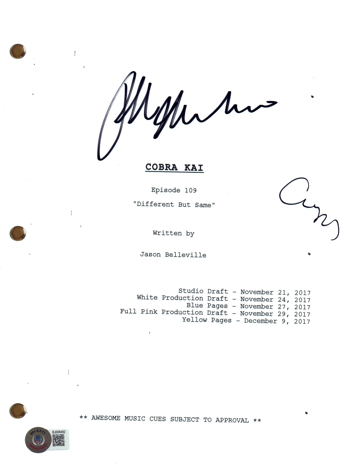 Ralph Macchio Courtney Henggeler Signed Cobra Kai Episode 109 Script Beckett COA