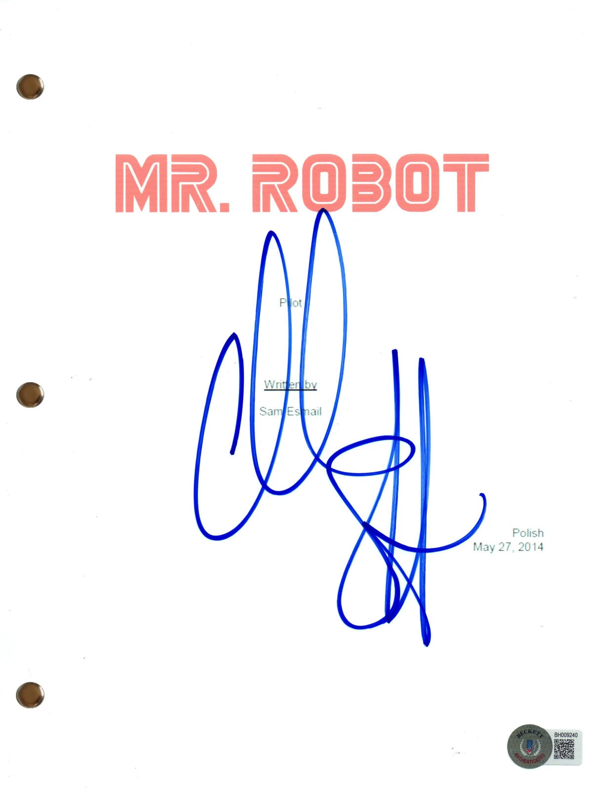 Christian Slater Signed Autograph Mr. Robot Pilot Script Screenplay Beckett COA