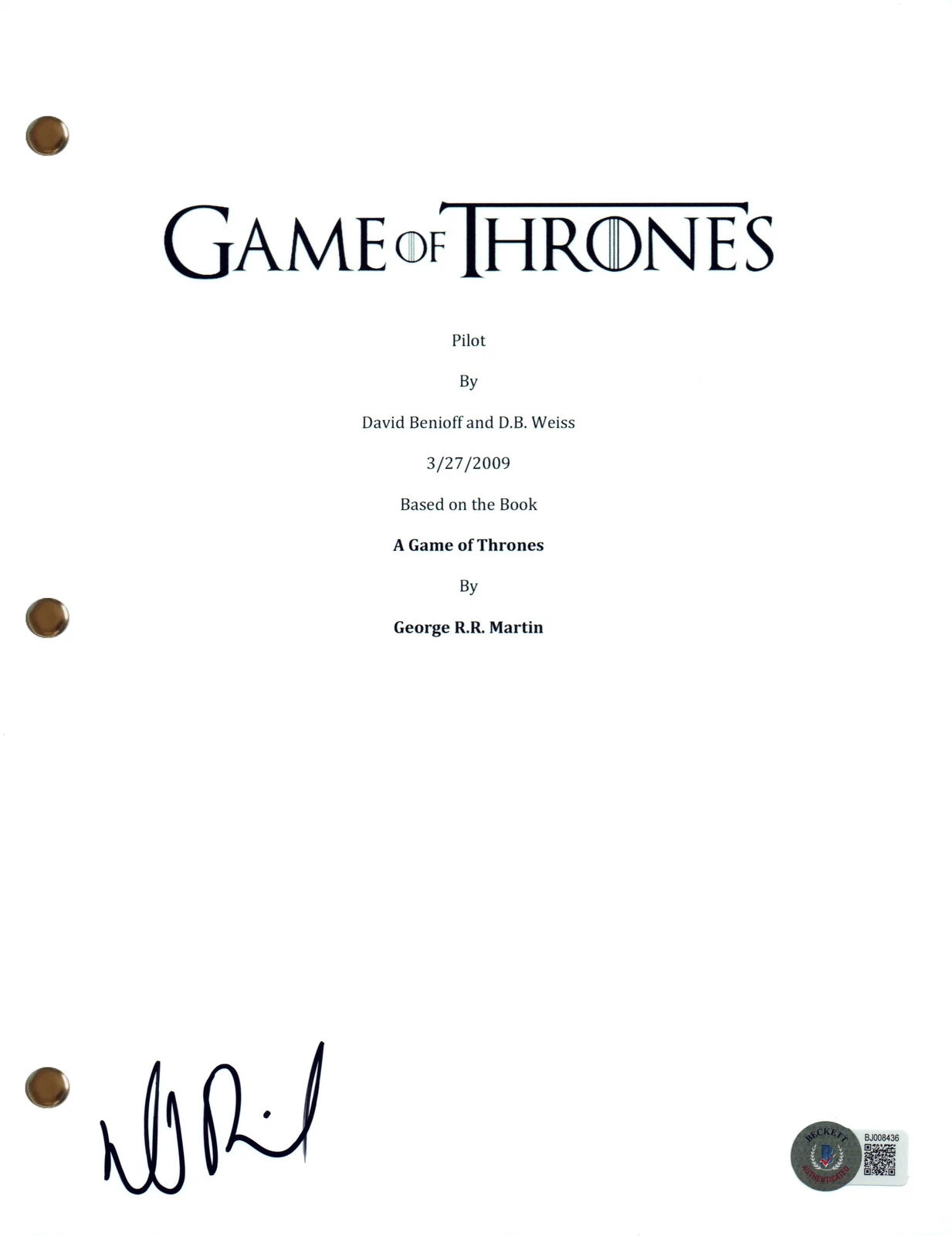 David Benioff Signed Autograph Game of Thrones Pilot Episode Script Beckett COA