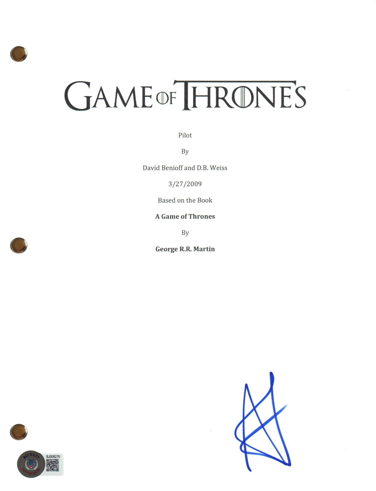 Alfie Allen Signed Autograph Game of Thrones Pilot Episode Script Beckett COA