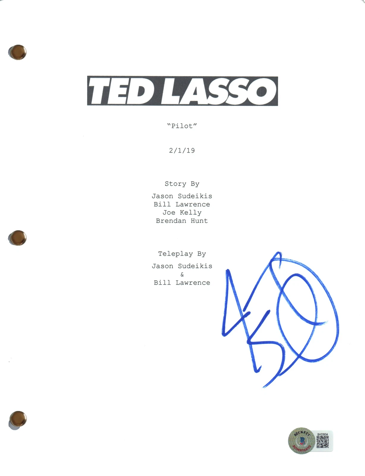 Jason Sudeikis Signed Autograph Ted Lasso Pilot Script Screenplay Beckett COA