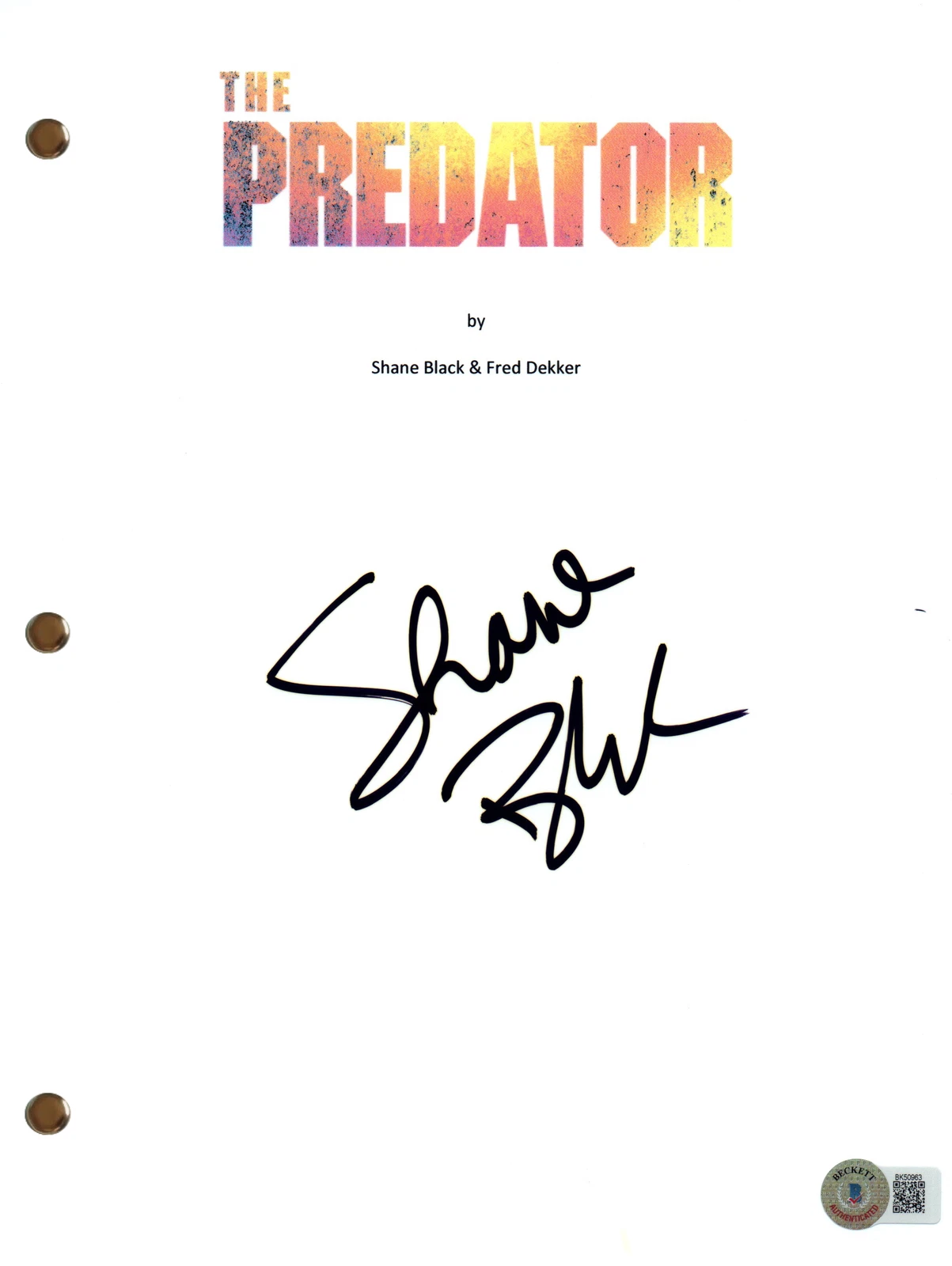 Shane Black Signed Autograph Predator 2018 Movie Script Screenplay Beckett COA