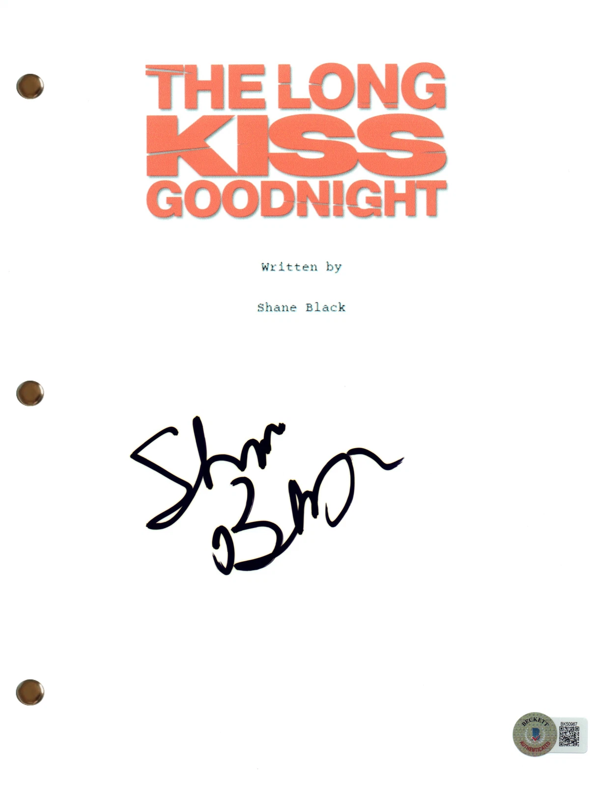 Shane Black Signed Autograph The Long King Goodnight Movie Script Beckett COA
