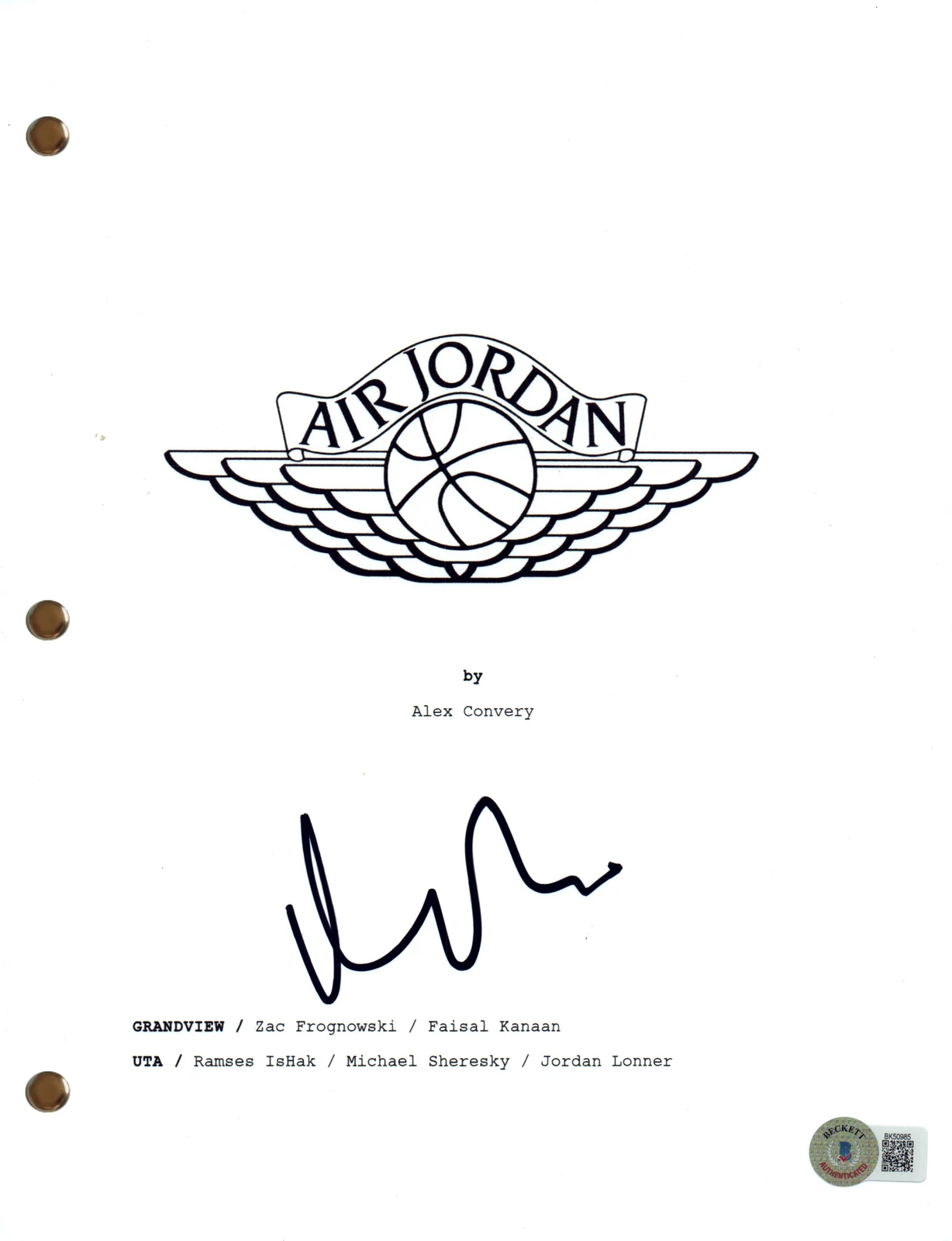 Matt Damon Signed Autograph Air Movie Script Screenplay Air Jordan Beckett COA