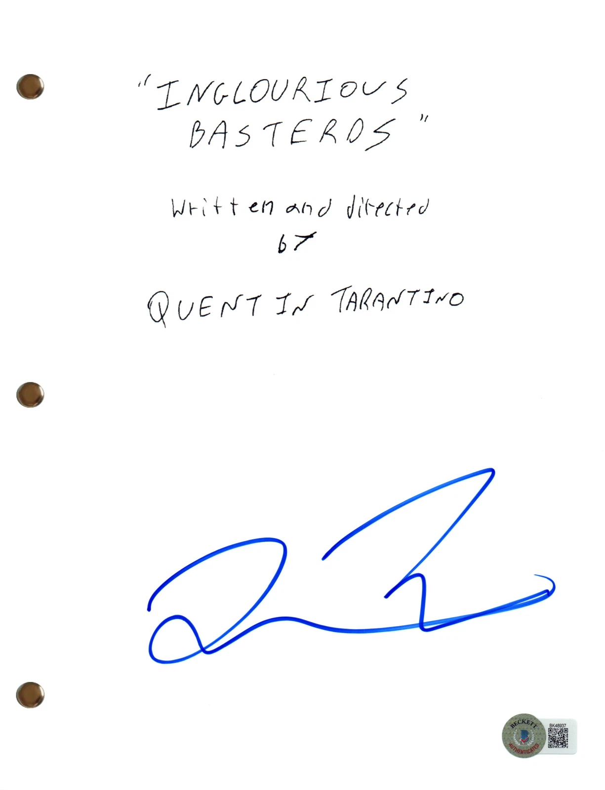 Quentin Tarantino Signed Autograph Inglourious Basterds Movie Script Beckett COA