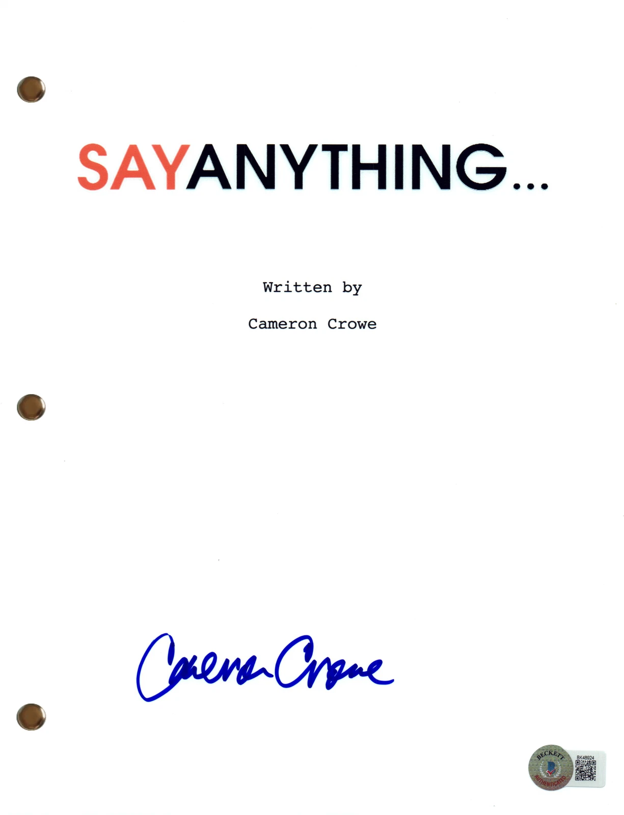 Cameron Crowe Signed Autograph Say Anything Movie Script Screenplay Beckett COA