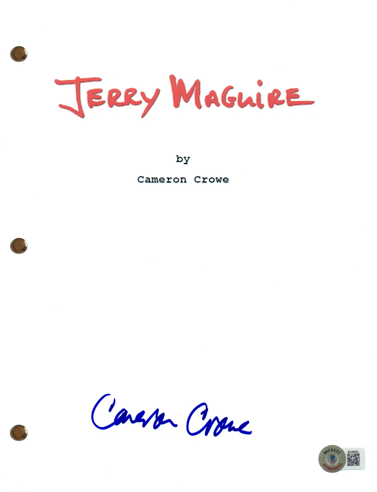 Cameron Crowe Signed Autograph Jerry Maguire Movie Script Screenplay Beckett COA