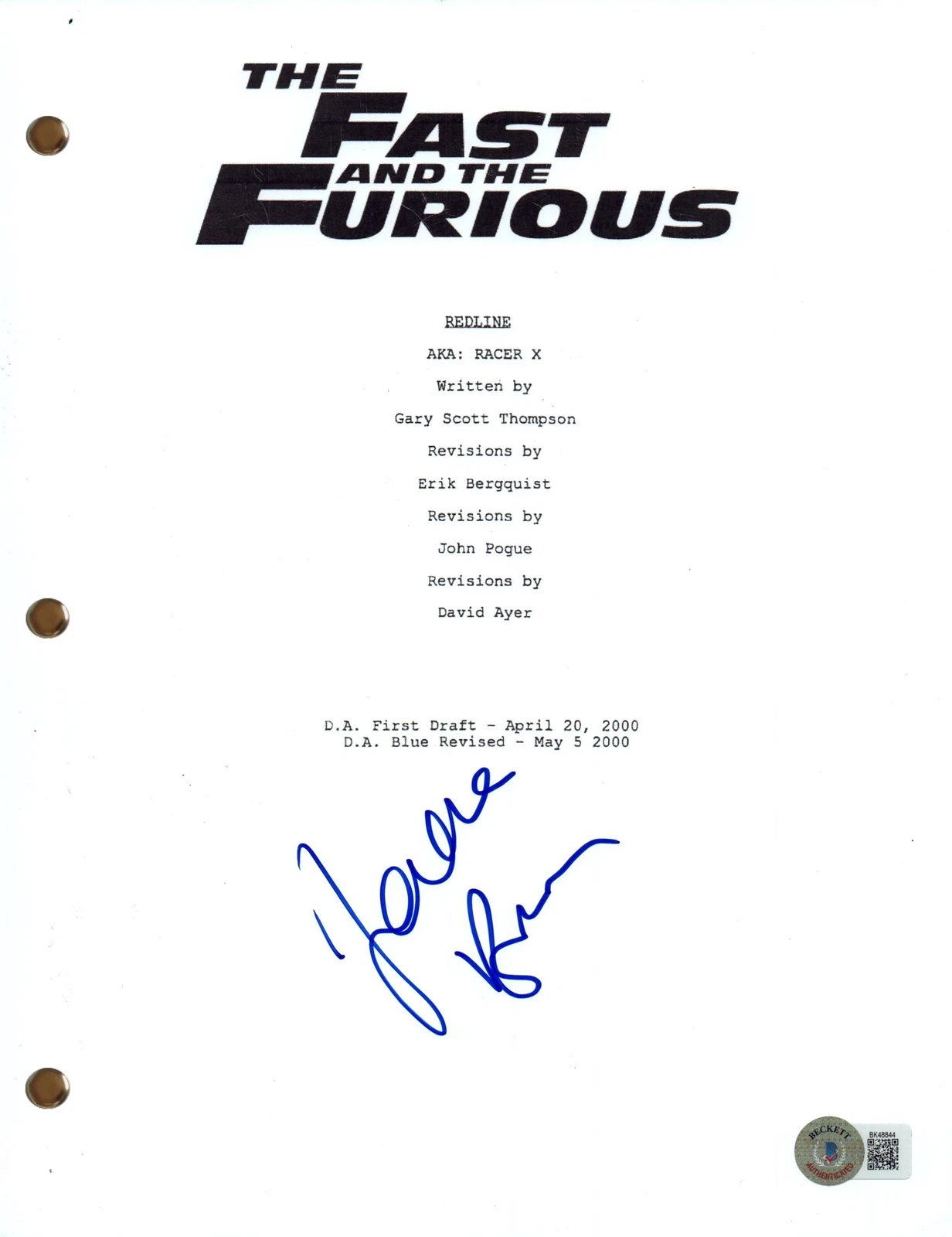 Jordana Brewster Signed AutographThe Fast and The Furious Movie Script BAS COA