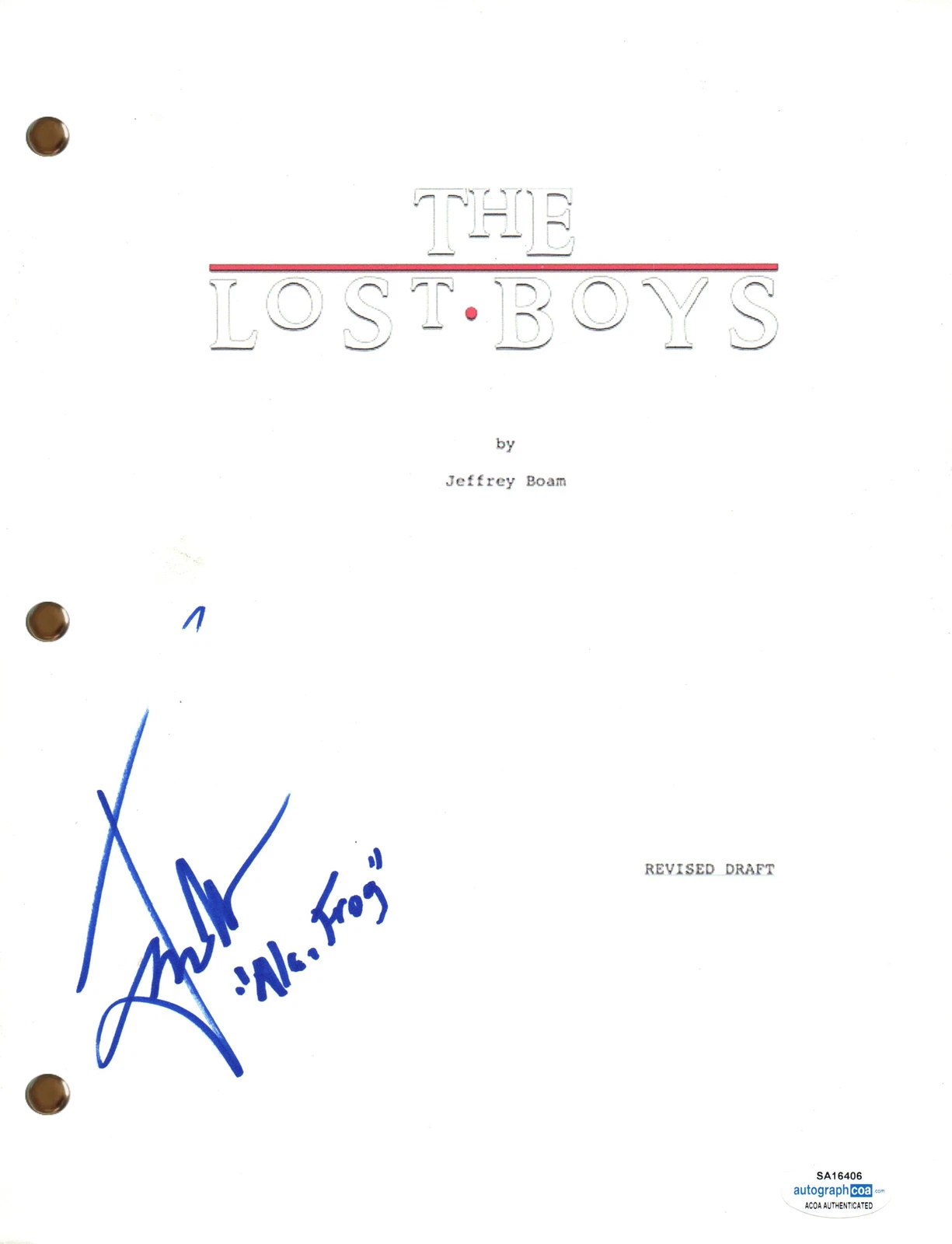 Jamison Newlander Signed Autograph The Lost Boys Movie Script Screenplay ACOA