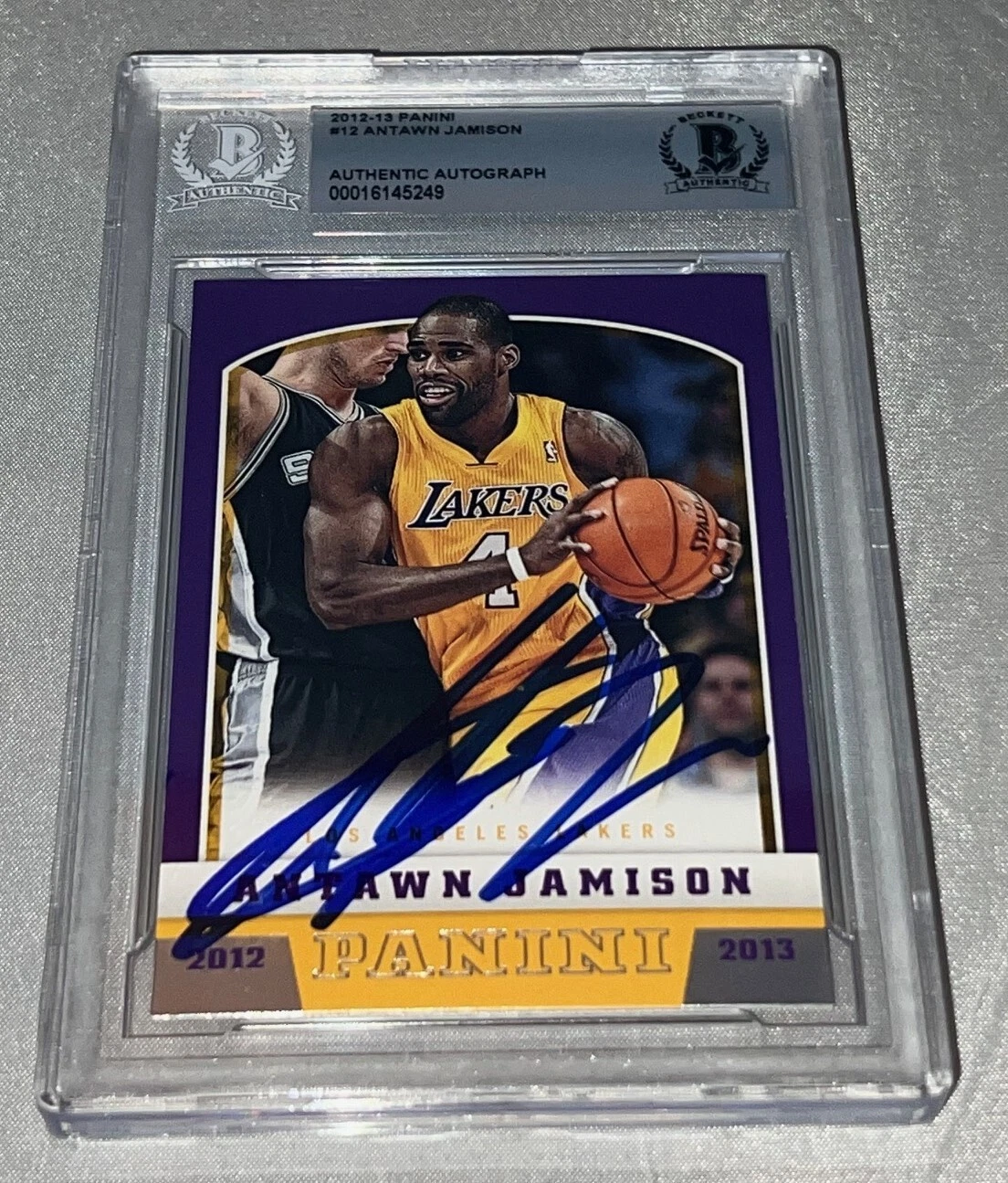 Antawn Jamison LA Lakers signed 2012-13 Panini #12 card BAS Beckett Slabbed