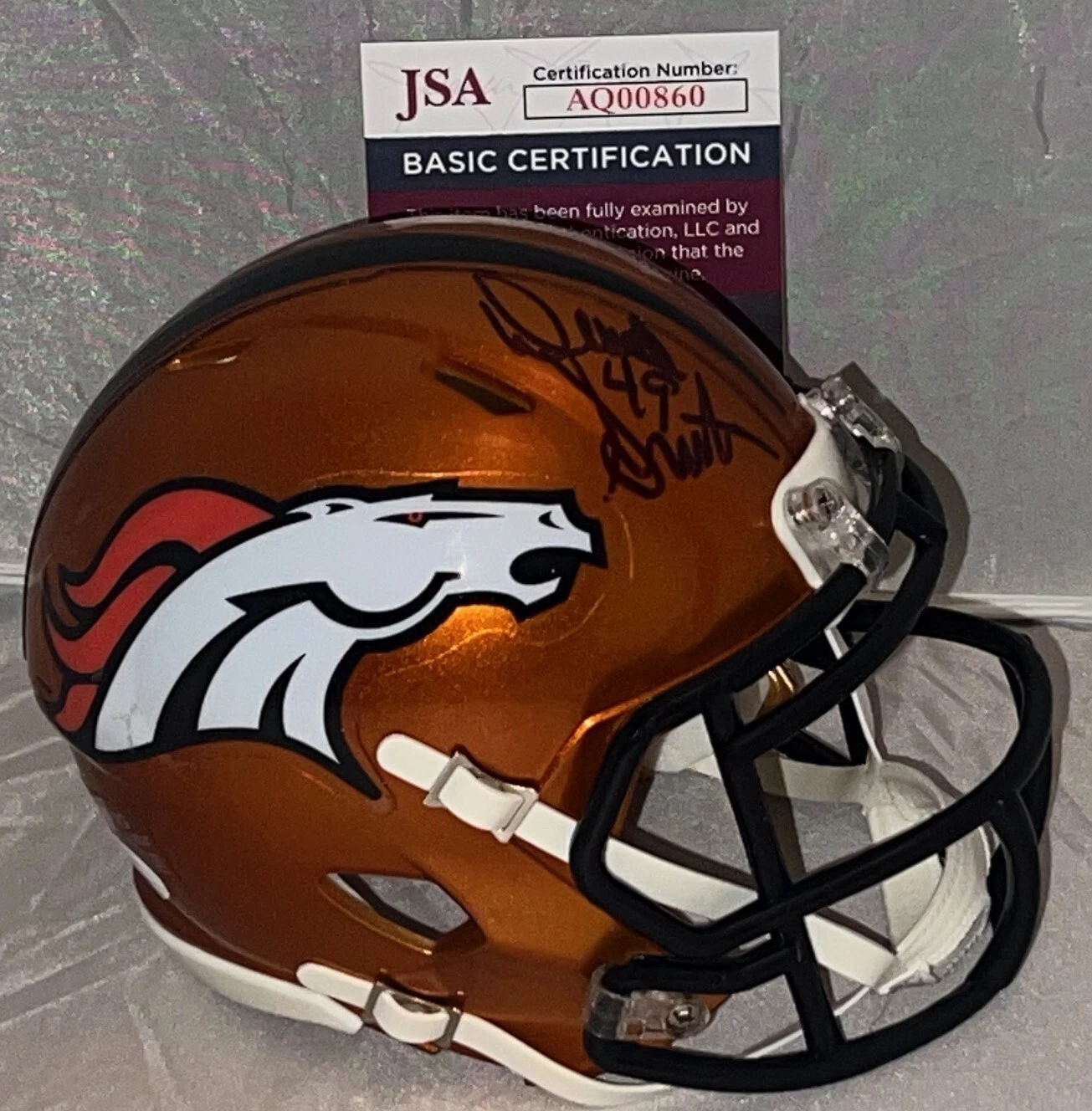 Dennis Smith signed Denver Broncos Flash mini helmet autographed JSA