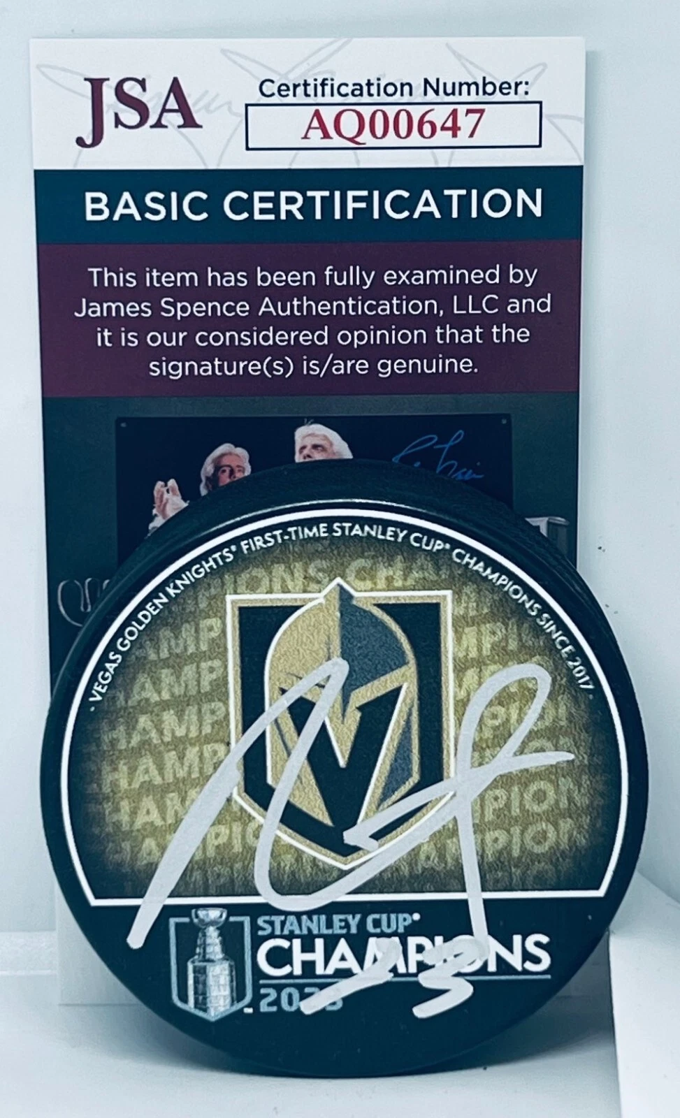 Alec Martinez signed Vegas Golden Knights 2023 Stanley Cup Champs Puck JSA