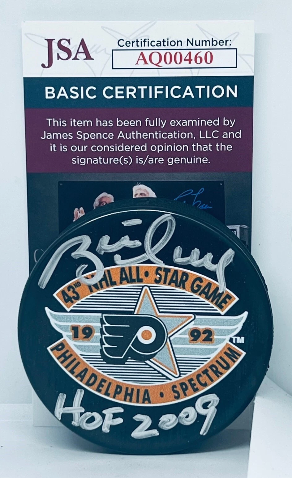 Brett Hull St. Louis Blues signed 1992 All Star Puck autographed W HOF Insc. JSA