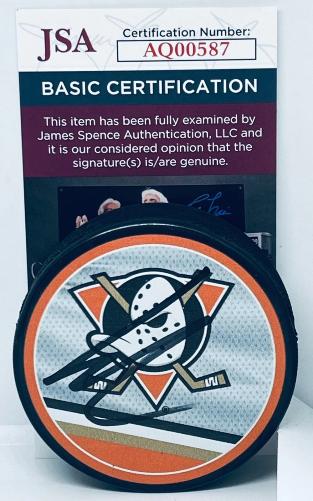 Leo Carlsson signed Anaheim Ducks Reverse Retro Puck autographed JSA