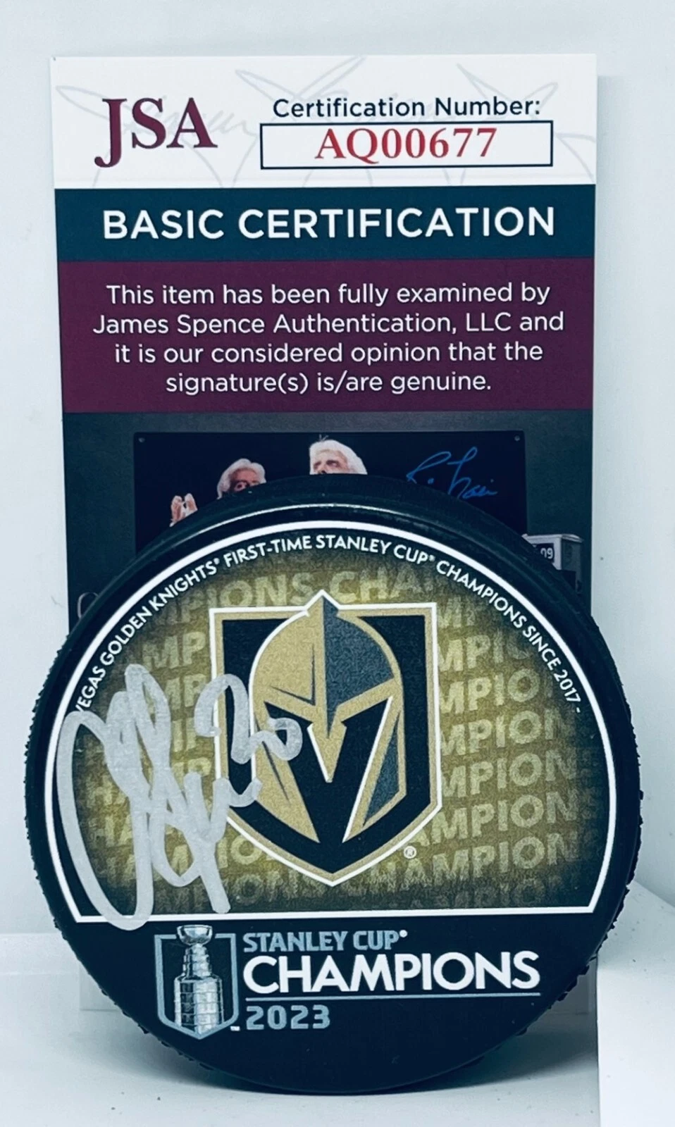 Chandler Stephenson signed Vegas Golden Knights 2023 Stanley Cup Champs Puck JSA