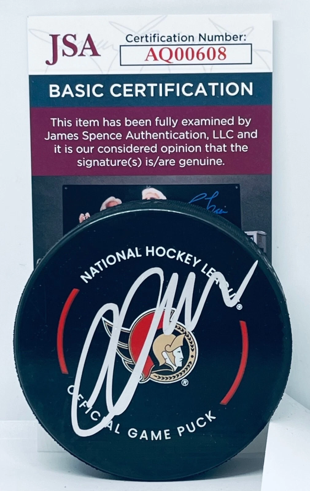 Thomas Chabot signed Ottawa Senators Official Game Puck autographed JSA COA