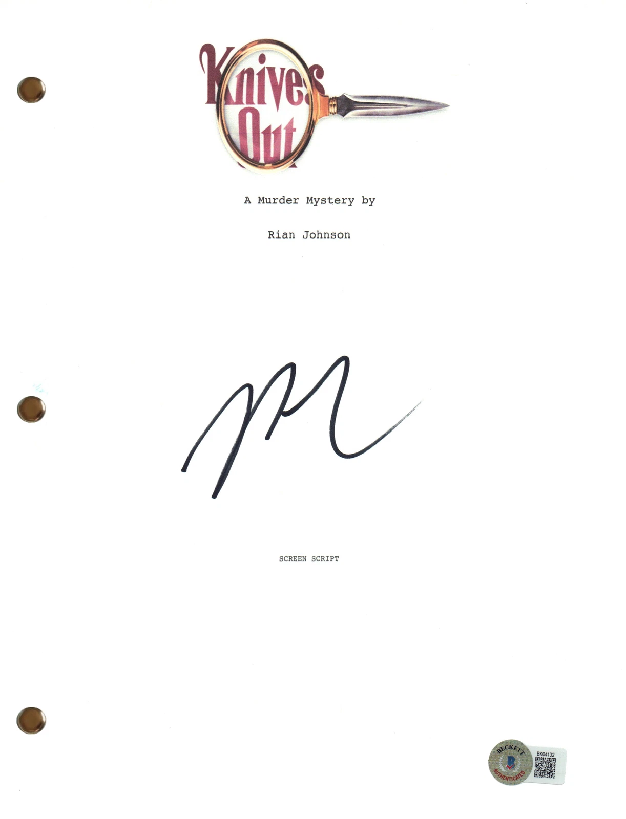 Rian Johnson Signed Autograph Knives Out Full Movie Script Screenplay BAS COA