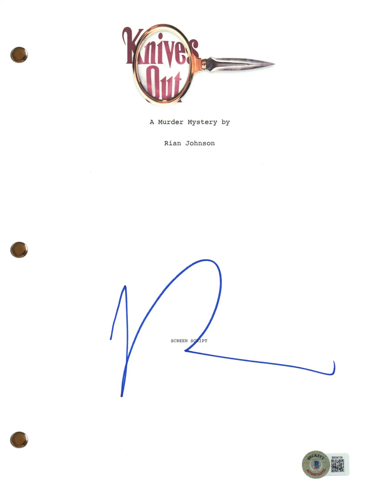 Ram Bergman Signed Autograph Knives Out Full Movie Script Producer Beckett COA