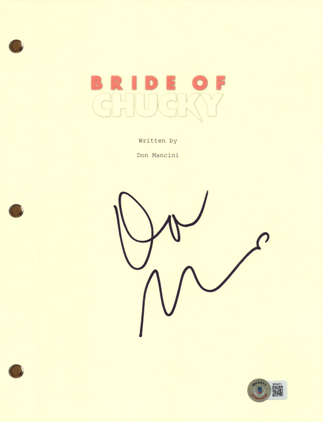 Don Mancini Signed Autograph Bride of Chucky Movie Script Screenplay Beckett COA
