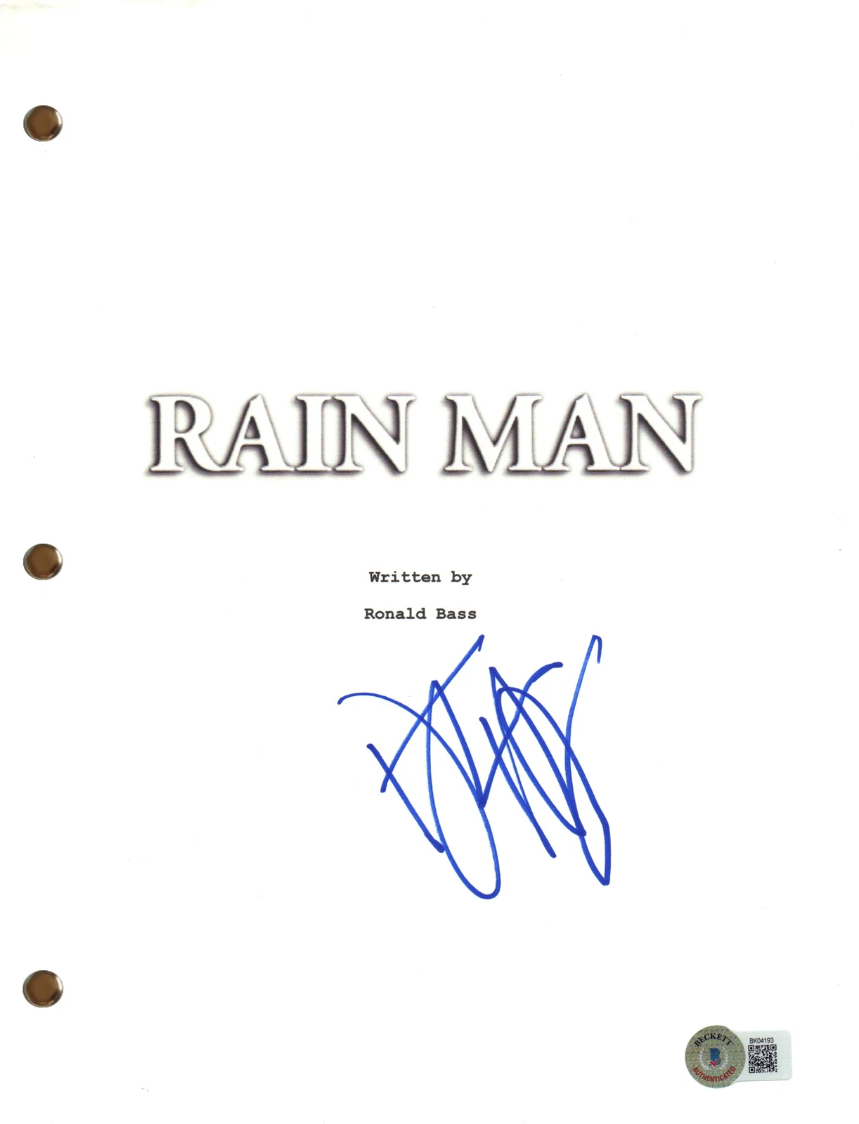 Dustin Hoffman Signed Autograph Rain Man Movie Script Screenplay Beckett COA