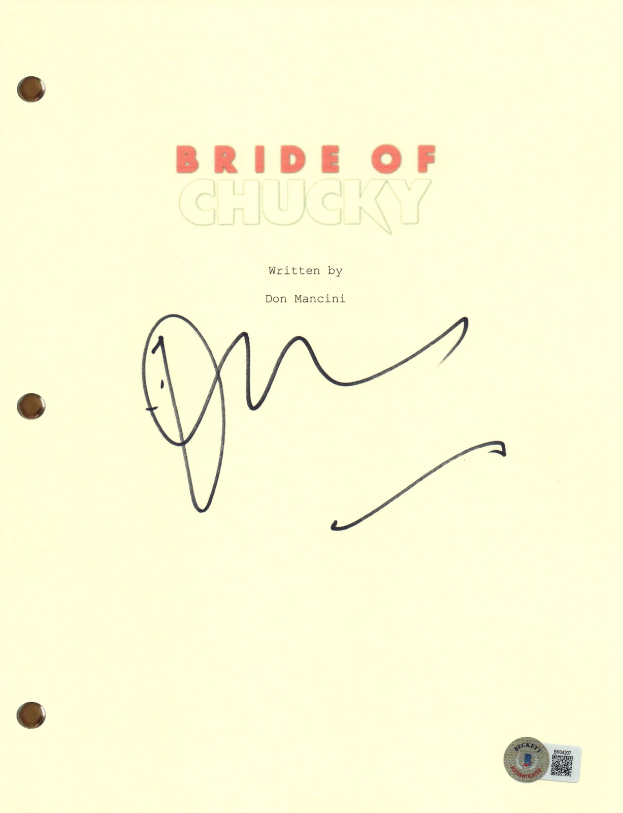 Don Mancini Signed Autograph Bride of Chucky Movie Script Screenplay Beckett COA