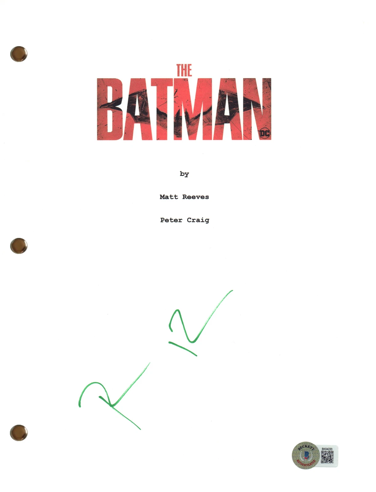 Paul Dano Signed Autograph The Batman Full Movie Script Screenplay Beckett COA